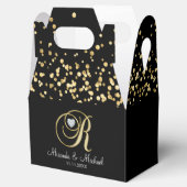 Elegant Zwart Goud Hart Monogram R Huwelijkscadeau Bedankdoosjes (Geopend)