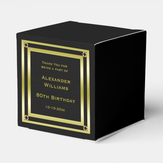 Elegant Zwart & Goud Ingelijste 80ste Verjaardag Bedankdoosjes (Achterkant)