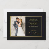 Elegant Zwart Goud Kalligrafie Hart Foto Bruiloft Bedankkaart (Achterkant)