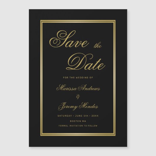 Elegant Zwart Goud Kalligrafie Save the Date (Voorkant)