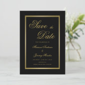 Elegant Zwart Goud Kalligrafie Save the Date Kaart (Staand voorkant)