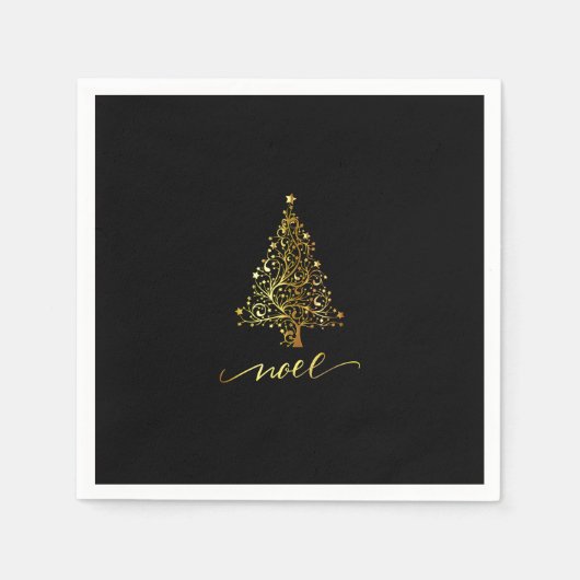 Elegant Zwart & Goud Kerstboom Noel Servet (Voorkant)
