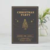 Elegant Zwart Goud Kerstboom Party Kaart (Staand voorkant)