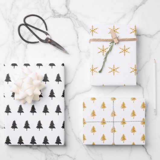 Elegant Zwart Goud Kerstboom Patroon Gift Inpakpapier Vel (Voorkant)