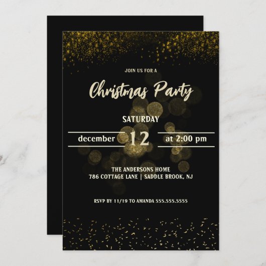 Elegant zwart goud kerstfeest kaart (Voorkant / Achterkant)