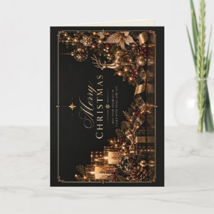 Elegant Zwart Goud Kerstmis Feestdagen Kaart