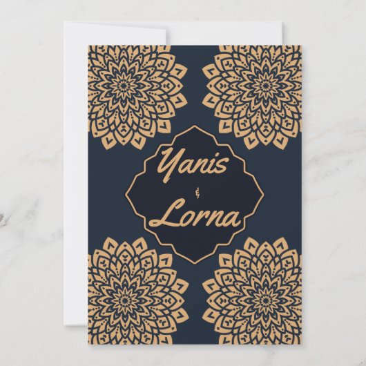 ELEGANT zwart GOUD KLASSIEKER MANDALA BRUILOFT INV Kaart (Achterkant)