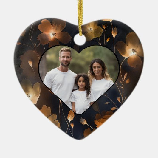 Elegant zwart goud koper terra cotta floral keramisch ornament (Voorkant)