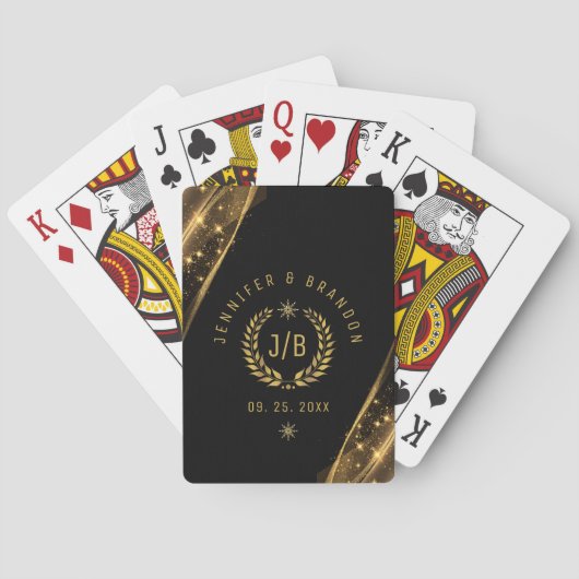 Elegant Zwart Goud Laurel Treat Feestelijk Ontwerp Pokerkaarten (Achterkant)