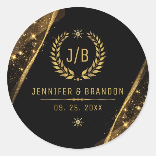 Elegant Zwart Goud Laurel Treat Feestelijk Ontwerp Ronde Sticker (Voorkant)