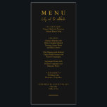 Elegant Zwart & Goud Let's Eat Script Bruiloft Menu<br><div class="desc">Een modern en elegant minimalistisch chique bruiloft zwart en goud diner menu. Wat chic sjabloon ontwerp van zwarte effen achtergrond en gouden typografie. En laten we woorden eten in een elegant,  chique gouden kalligrafie script. Pak het en maak je huwelijksmenu chique en stijlvol.</div>