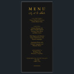 Elegant Zwart & Goud Let's Eat Script Bruiloft Menu<br><div class="desc">Een modern en elegant minimalistisch chique bruiloft zwart en goud diner menu. Wat chic sjabloon ontwerp van zwarte effen achtergrond en gouden typografie. En laten we woorden eten in een elegant,  chique gouden kalligrafie script. Pak het en maak je huwelijksmenu chique en stijlvol.</div>