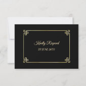 Elegant Zwart Goud Lijst Bruiloft Menu RSVP (Voorkant)
