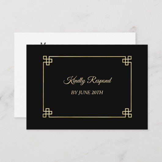Elegant Zwart Goud Lijst Bruiloft Menu RSVP (Voorkant / Achterkant)