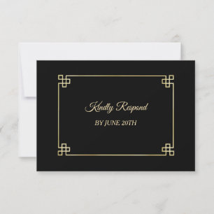 Elegant Zwart Goud Lijst Bruiloft Menu RSVP