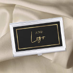Elegant Zwart & Goud Logo Chique Eenvoudig Visitekaarthouder<br><div class="desc">Toon uw visitekaartjes in stijl met dit elegante zwart en faux gouden visitekaartjes hoesje ontwerp. Met ruimte voor uw logo op een zwarte achtergrond met een goudkleurige rand. Perfect om uw visitekaartjes op te bergen en mee te nemen wanneer u onderweg bent.</div>