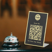 Elegant Zwart Goud Logo QR Code Restaurant Menu Reclamebord Met Voetstuk