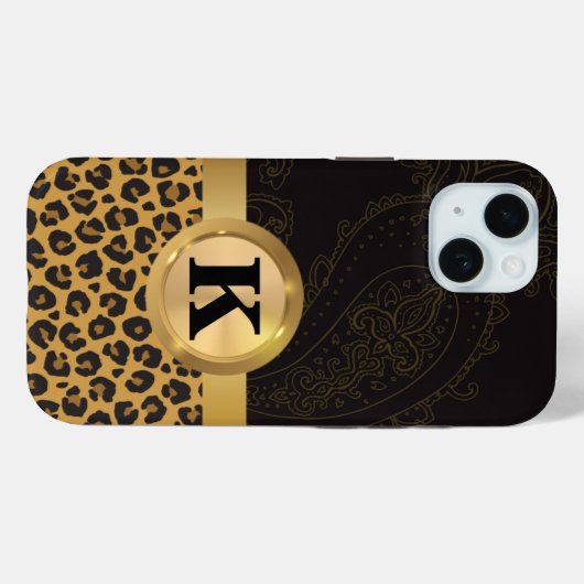 Elegant zwart goud luipaard print monogram Case-Mate iPhone case (Achterkant (horizontaal))