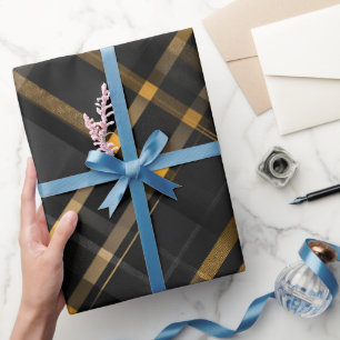 Elegant Zwart Goud Luxe Houtskool Plaid Patroon Cadeaupapier