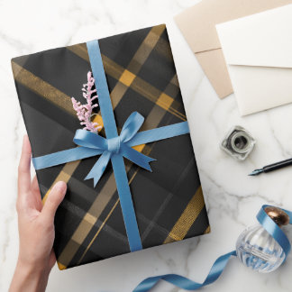Elegant Zwart Goud Luxe Houtskool Plaid Patroon Cadeaupapier