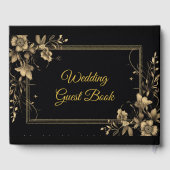 Elegant zwart goud luxe script moderne bruiloft gastenboek (Achterkant)