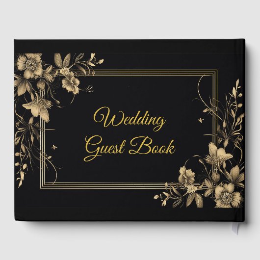 Elegant zwart goud luxe script moderne bruiloft gastenboek (Achterkant)