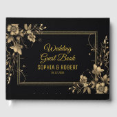 Elegant zwart goud luxe script moderne bruiloft gastenboek (Voorkant)