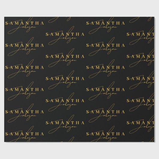Elegant Zwart & Goud Luxe Signature Script Cadeaupapier (Vlak)