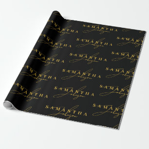 Elegant Zwart & Goud Luxe Signature Script Cadeaupapier