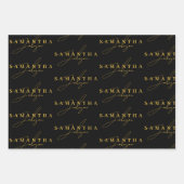 Elegant Zwart & Goud Luxe Signature Script Inpakpapier Vel (Voorkant 3)