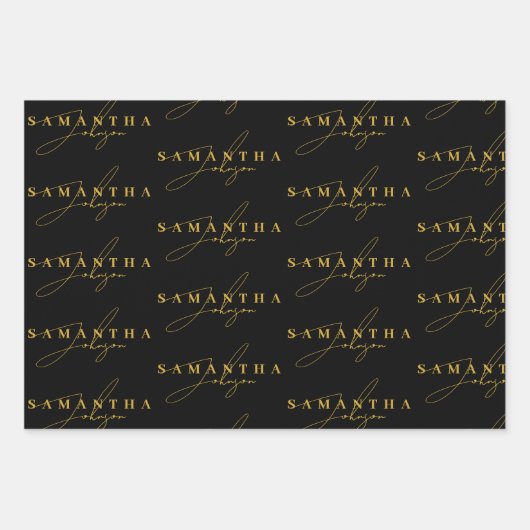 Elegant Zwart & Goud Luxe Signature Script Inpakpapier Vel (Voorkant 3)