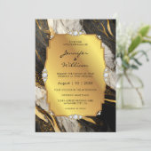 Elegant Zwart Goud Marmeren Diamant Bruiloft Kaart (Staand voorkant)