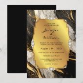 Elegant Zwart Goud Marmeren Diamant Bruiloft Kaart (Voorkant / Achterkant)