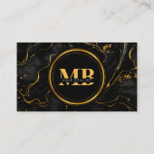 Elegant Zwart Goud Marmeren Initiaal Haar QR Code Visitekaartje (Achterkant)