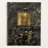 Elegant Zwart Goud Marmeren Monogram 2024 Planner (Voorkant)