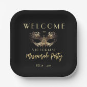Elegant Zwart Goud Maskerade Feest Verjaardag Papieren Bordje (Voorkant)