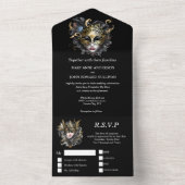 Elegant zwart goud maskerade thema gezichtsmaskers all in one uitnodiging (Binnen)