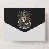 Elegant zwart goud maskerade thema gezichtsmaskers all in one uitnodiging (Achterkant)