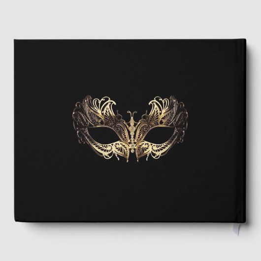 Elegant Zwart Goud Masquerade Feest Verjaardag Gastenboek (Achterkant)