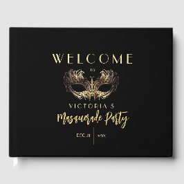 Elegant Zwart Goud Masquerade Feest Verjaardag Gastenboek