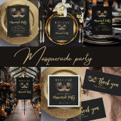 Elegant Zwart Goud Masquerade Party Verjaardag Kaart