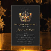 Elegant Zwart Goud Masquerade Party Verjaardag Kaart