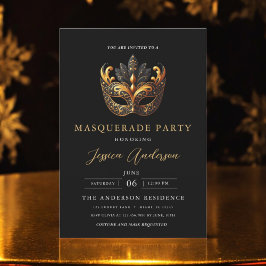 Elegant Zwart Goud Masquerade Party Verjaardag Kaart