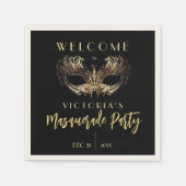 Elegant Zwart Goud Masquerade Party Verjaardag Servet (Voorkant)