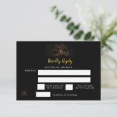 Elegant Zwart Goud Masquerade Zoet 16e Verjaardag RSVP Kaartje (Staand voorkant)