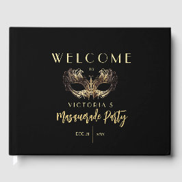 Elegant zwart goud masqueradefeest verjaardag gastenboek