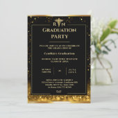 Elegant zwart & goud medische afstudeerfeest kaart (Staand voorkant)