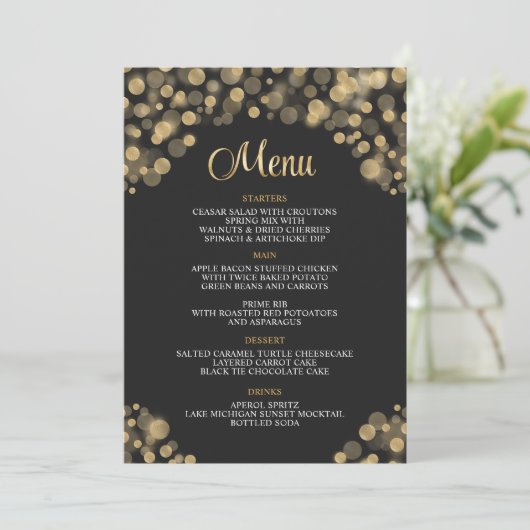 Elegant Zwart & Goud Menu Kaart (Staand voorkant)
