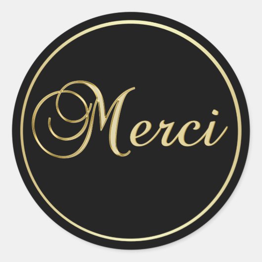 Elegant Zwart Goud MERCI Labels Stickers (Voorkant)
