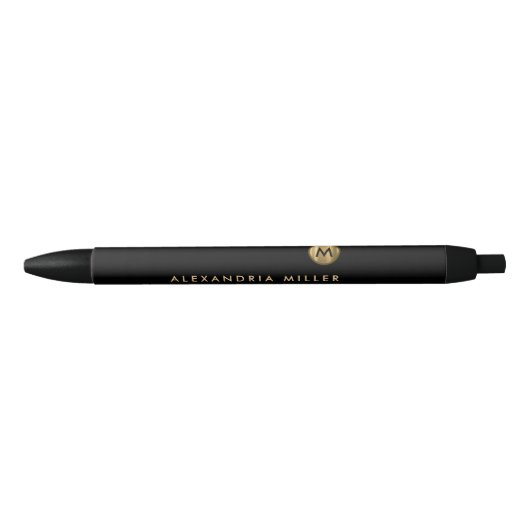 Elegant Zwart Goud Minimal Monogram Zwarte Inkt Pen (Voorkant)